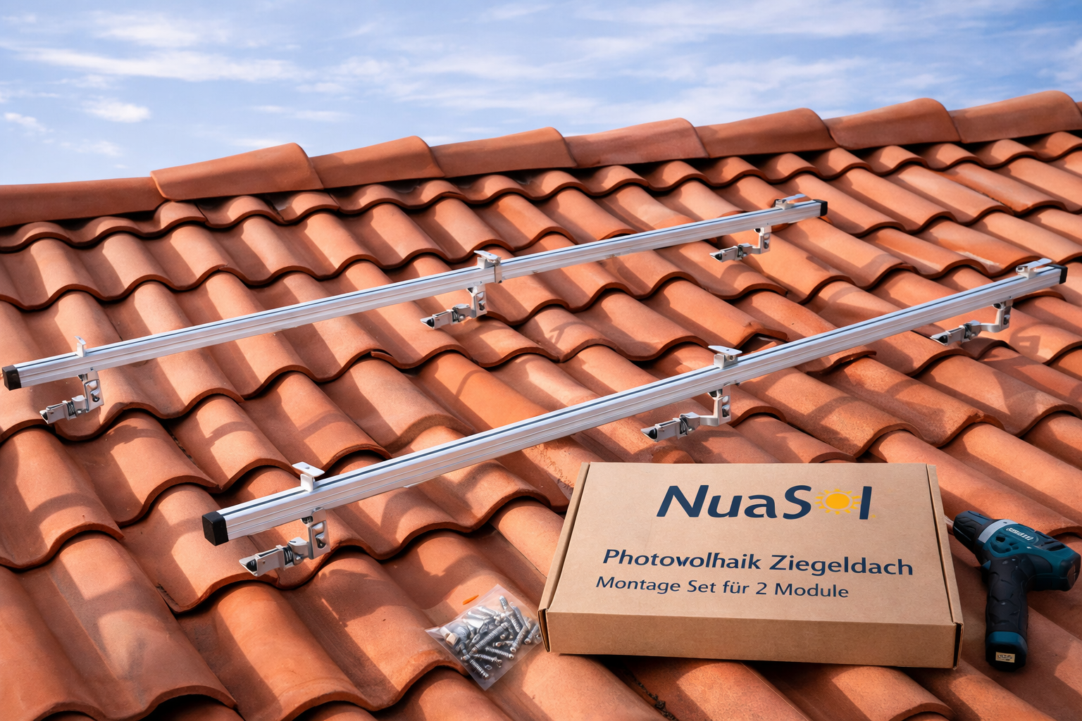 NuaSol Photovoltaik Ziegeldach Montage Set für 2 Module